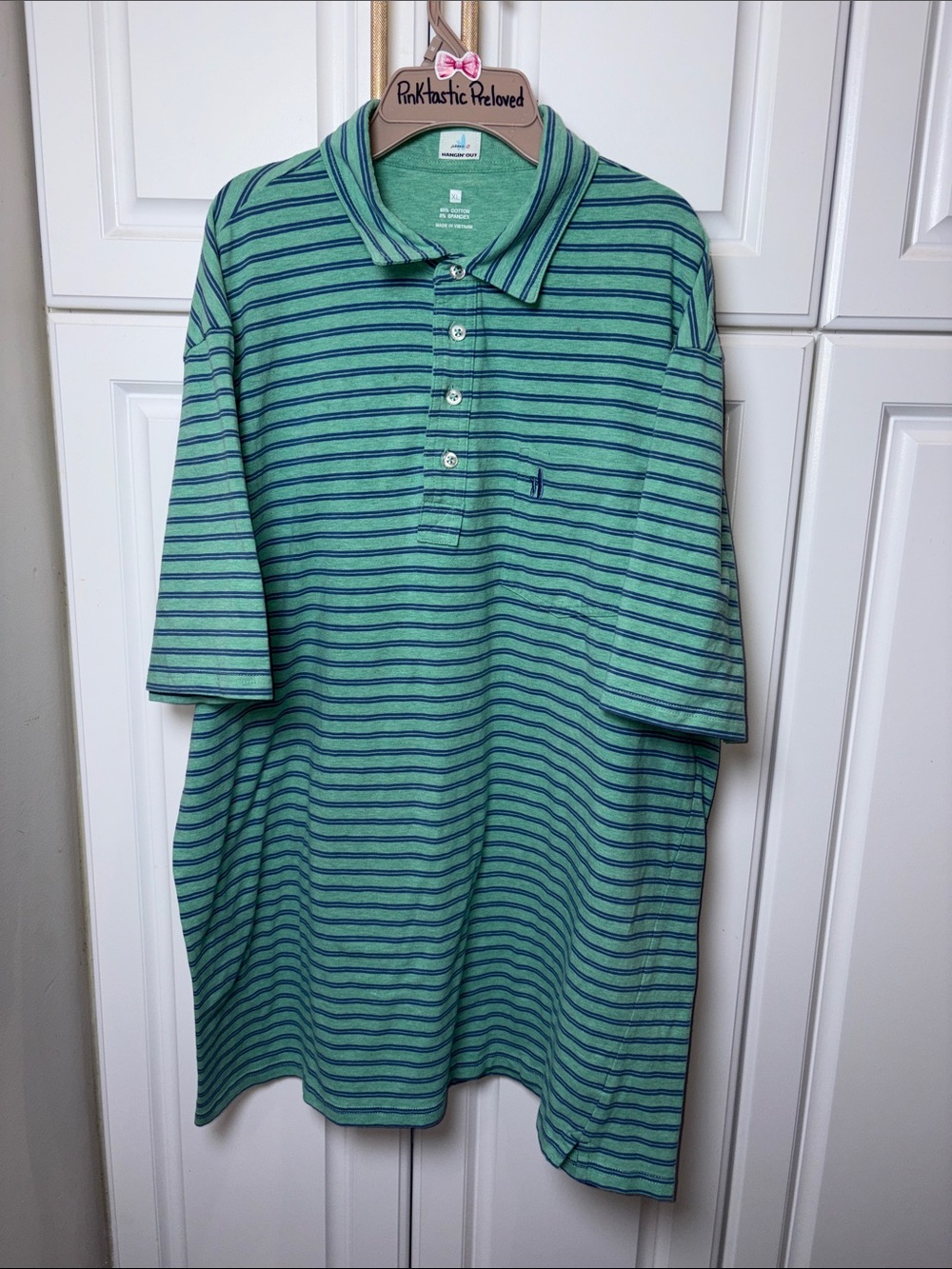 Johnnie-O Hanging Out Men's Blimey Limey(green) Striped Polo Shirt w/ Navy Lines